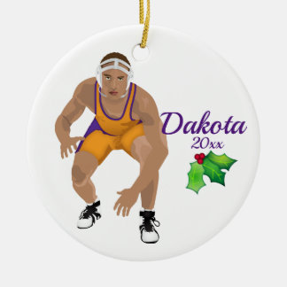 Custom Wrestling Christmas Ornament Gold - Purple