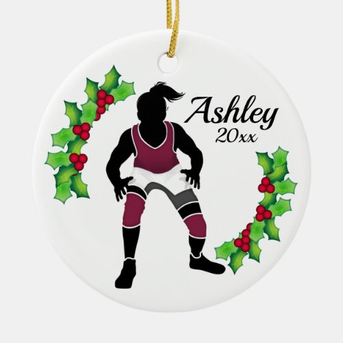 Custom Wrestling Christmas Ornament Maroon