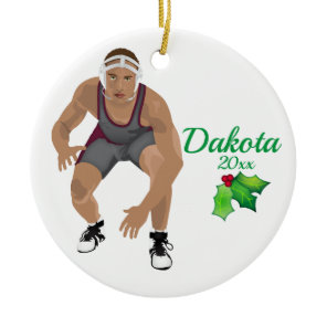 Custom Wrestling Christmas Ornament Maroon - Grey