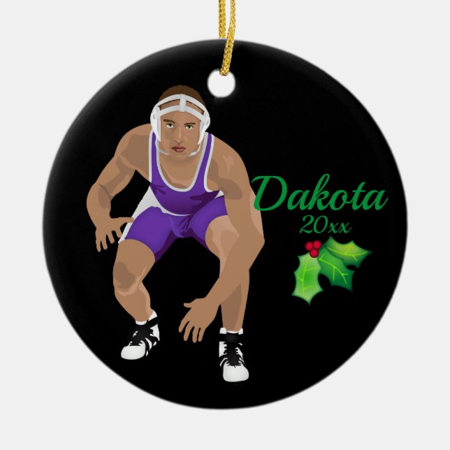 Custom Wrestling Christmas Ornament Purple (Front)