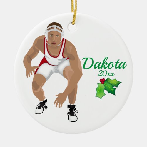 Custom Wrestling Christmas Ornament White _ Red