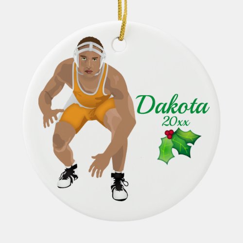 Custom Wrestling Christmas Ornament Yellow