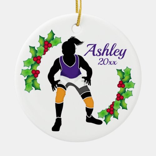 Custom Wrestling Xmas Ornament Purpl _ Yellow