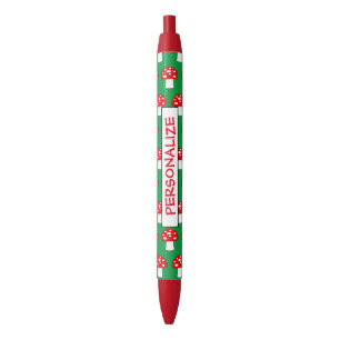 Custom writing pens with cute red mushroom print