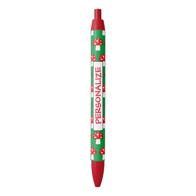 Custom writing pens with cute red mushroom print (Front Vertical)