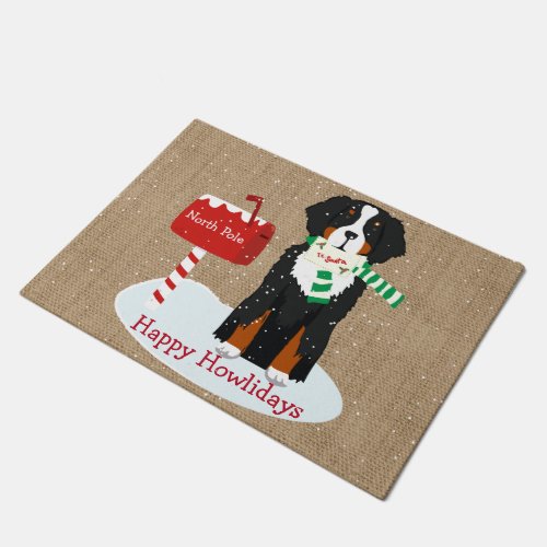 Custom Xmas Bernese Mt Dog Letter To Santa Burlap Doormat