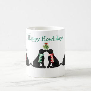 Custom Xmas Black Labs Kissing Mistletoe Coffee Mug