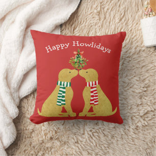 Custom Xmas Golden Retrievers Kissing Mistletoe Throw Pillow