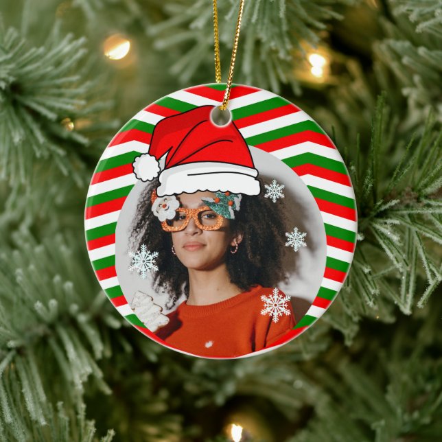 Custom Xmas. photo Santa's hat  Ceramic Ornament (Tree)