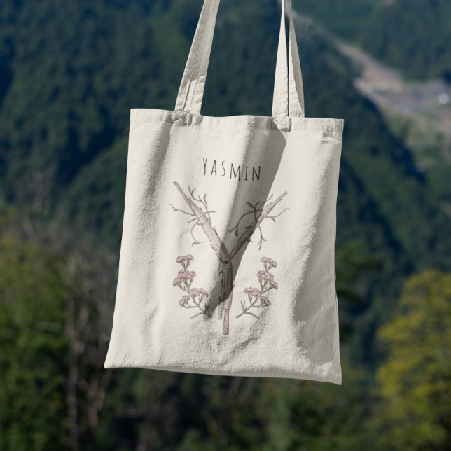 Custom Yarrow Floral Letter Y Personalized Gift Tote Bag (Creator Uploaded)
