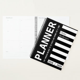 Custom Year 2019 2020 Modern Black and White Planner