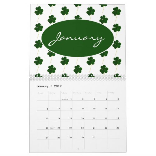 Custom Year 2024 Irish Shamrock Pattern Clovers Calendar