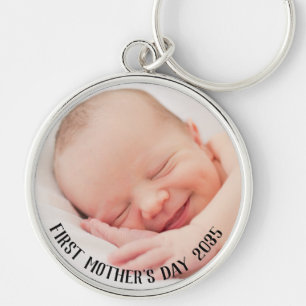 Custom Year and Baby Photo First Mothers Day Keychain