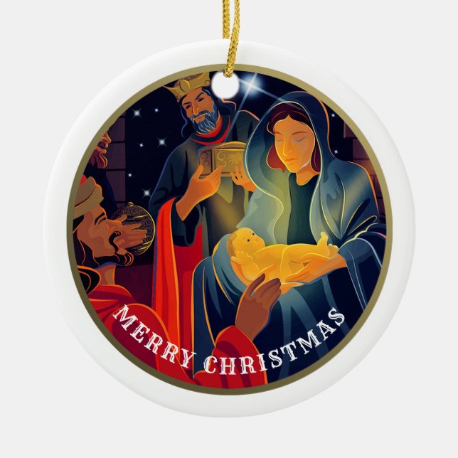 Custom Year and Family Name Christmas  Ceramic Ornament (Front)