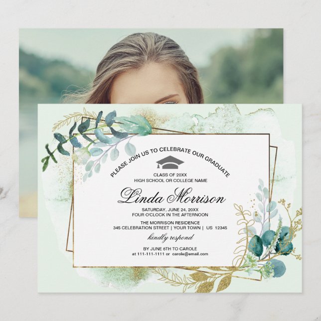 Custom Year  and Photo Graduation Party  Invitation (Front/Back)