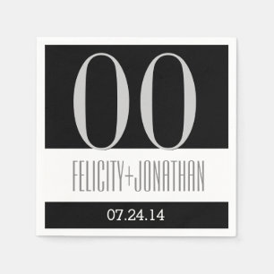 Custom Year Anniversary Modern Black Silver V21 Paper Napkins