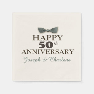 Custom Year Antique Happy Anniversary Slate/Brn Paper Napkins