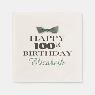 Custom Year   Antique Happy Birthday Brown/Slate Paper Napkins
