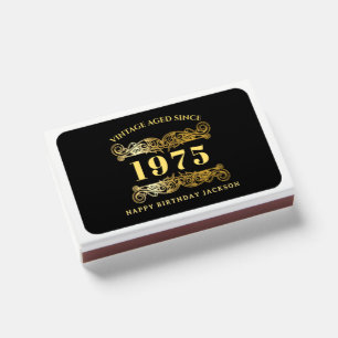 Custom Year Black & Gold Milestone Birthday Favor Matchboxes