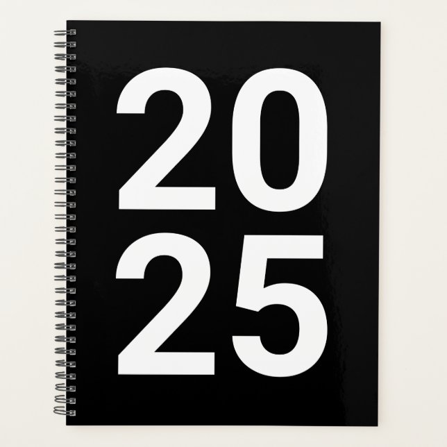 Custom year black white modern typography numbers planner (Front)