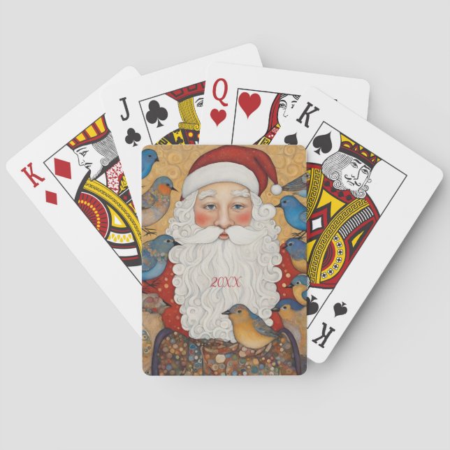 Custom Year Boho Santa Claus Poker Cards (Back)