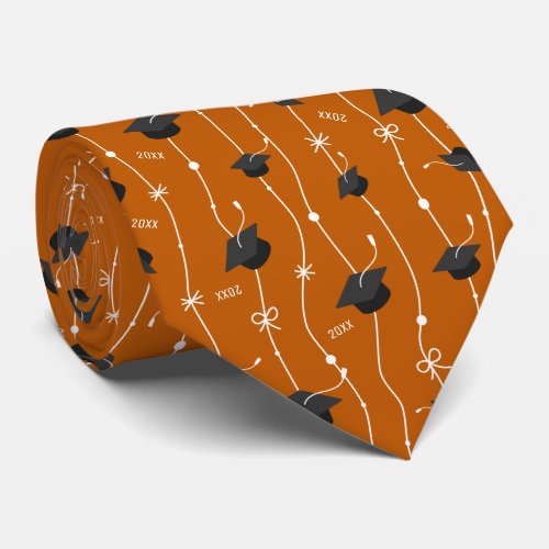 Custom Year Burnt Orange Grad Caps  Ribbon Neck Tie