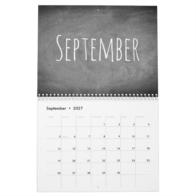 Custom year Chalkboard Calendar Black and White (Sep 2027)