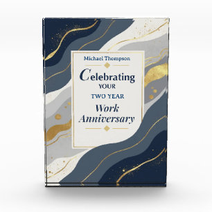 Custom Year Employee Work Anniversary Elegant Gold Acrylic Award