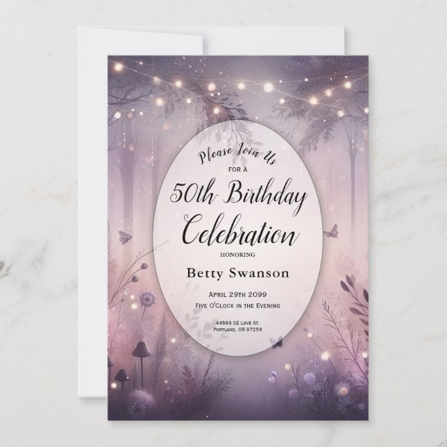 Custom Year Ethereal Fairy Lights Forest Birthday Invitation (Front)