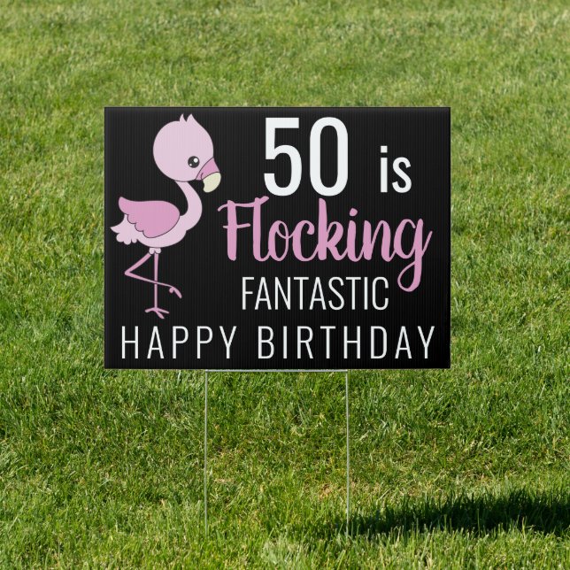 Custom Year Flamingo Birthday Yard Signs (Insitu)