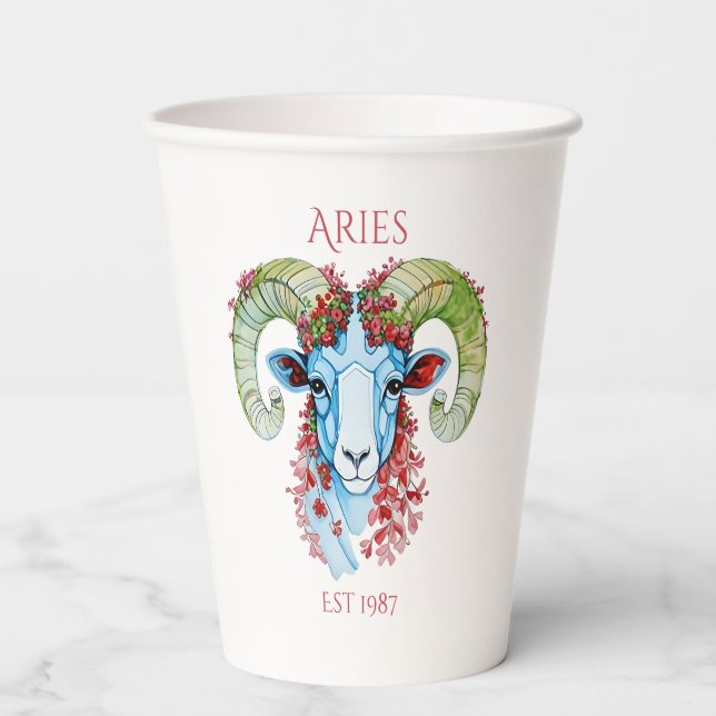 Custom Year Floral Aries Paper Cup (Front)