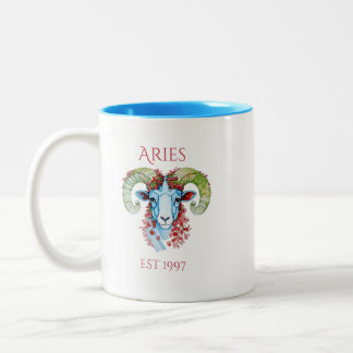 Custom Year Floral Aries Two-Tone Mug