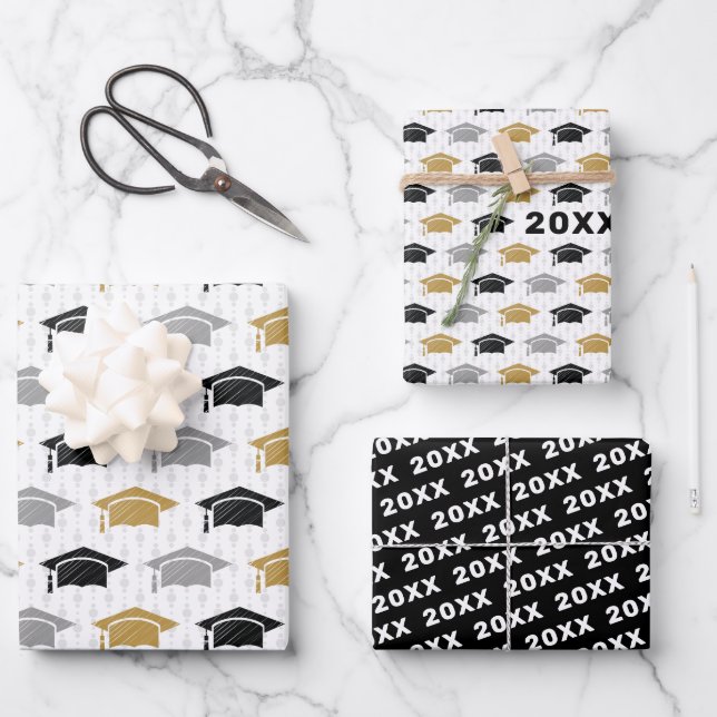 Custom Year Graduation Cap Trio Pattern Wrapping P Paper Sheets (Front)