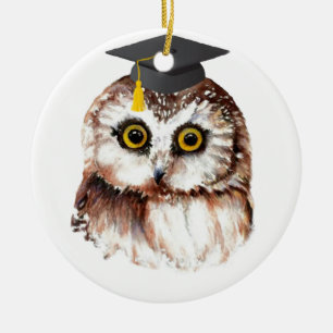 Custom Year Graduation Fun Wise Owl Ceramic Ornament