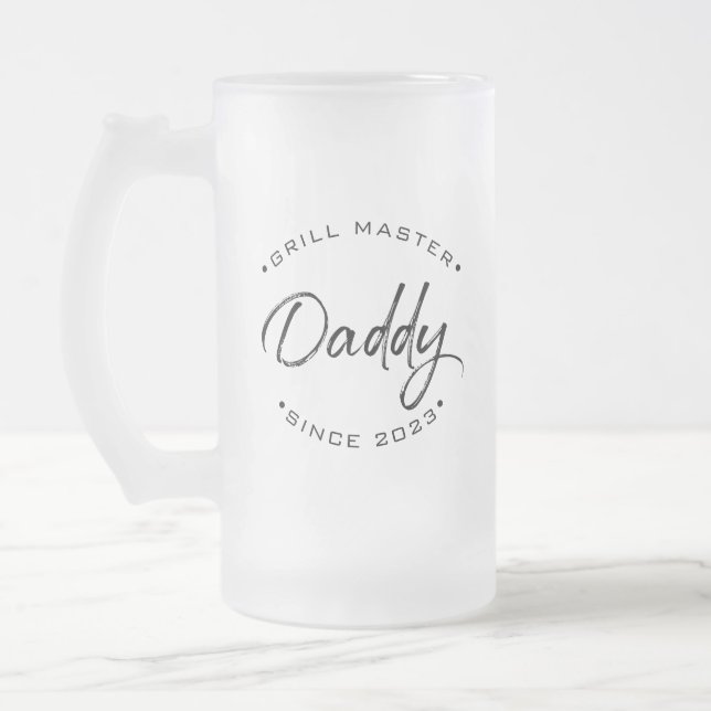 Custom Year Handlettering Grill Master Daddy  Frosted Glass Beer Mug (Left)