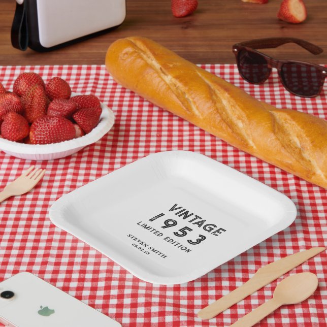 Custom Year Lettering Typography Birthday Party Paper Plates (Picnic)