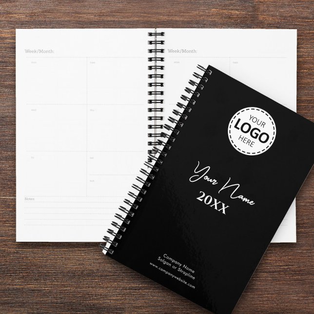 Custom Year, Logo, Name and Text, Black Diary Planner (Creator Uploaded)