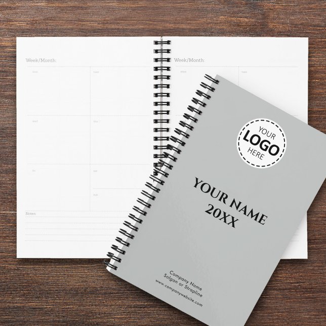 Custom Year, Logo, Name and Text, Gray Diary Planner (Creator Uploaded)