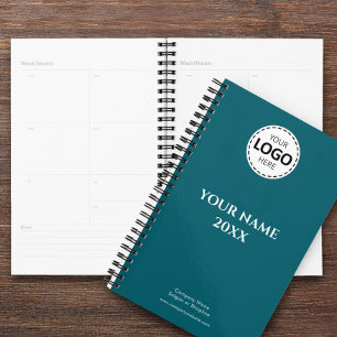 Custom Year, Logo, Text, Teal Diary Planner