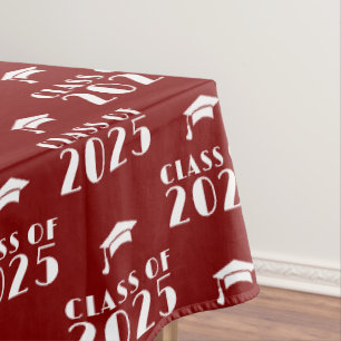Custom Year Maroon and White Graduation  Tablecloth