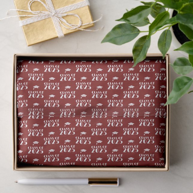 Custom Year Maroon and White Graduation  Tissue Paper (Gift)