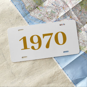 Custom Year Number Gold Script Car License Plate