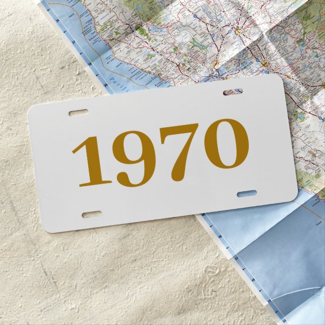 Custom Year Number Gold Script Car  License Plate (In Situ)