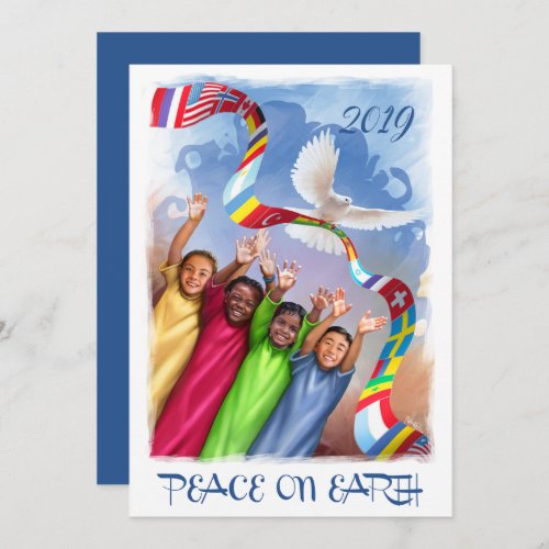 Custom Year  Peace on Earth  Multicultural Kids  Holiday Card