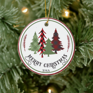 Custom Year Personalized Christmas Trees Colorful  Ceramic Ornament