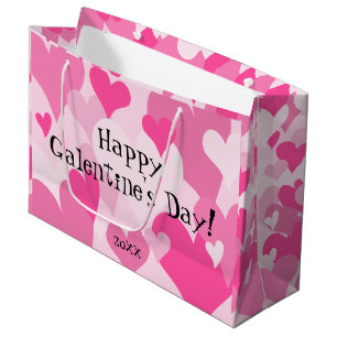 Custom Year pink hearts Galentine's Day Large Gift Bag
