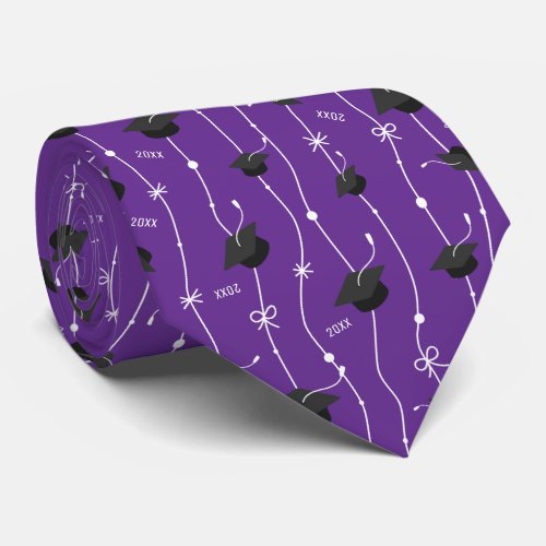 Custom Year Purple Graduation Caps and Ribbon Neck Tie