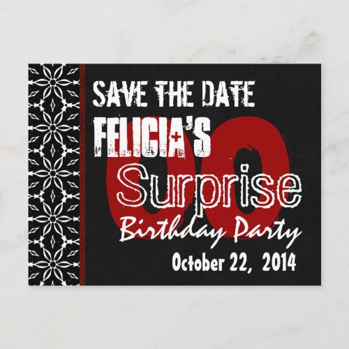 Custom Year Save the Date Surprise Black Red V24 Announcement Postcard