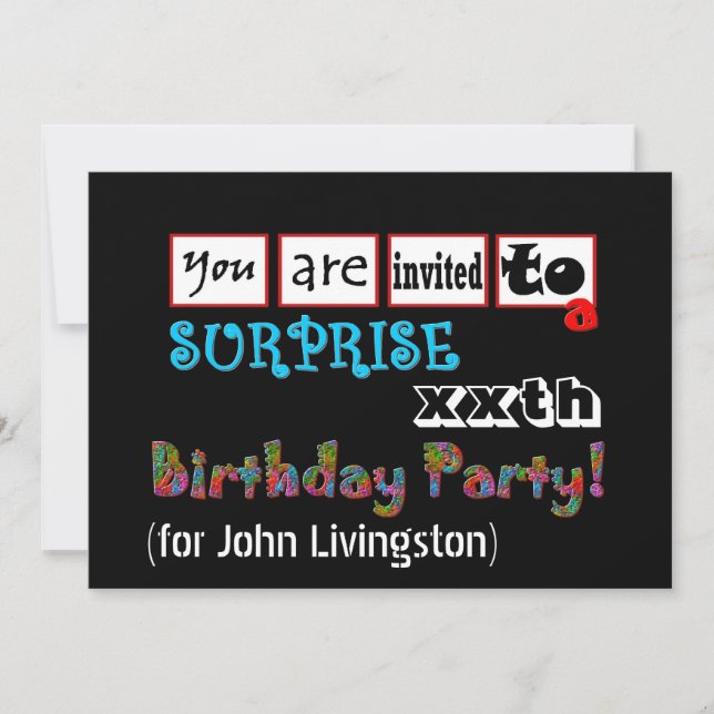 Custom Year SURPRISE Birthday Party Invitation (Front)