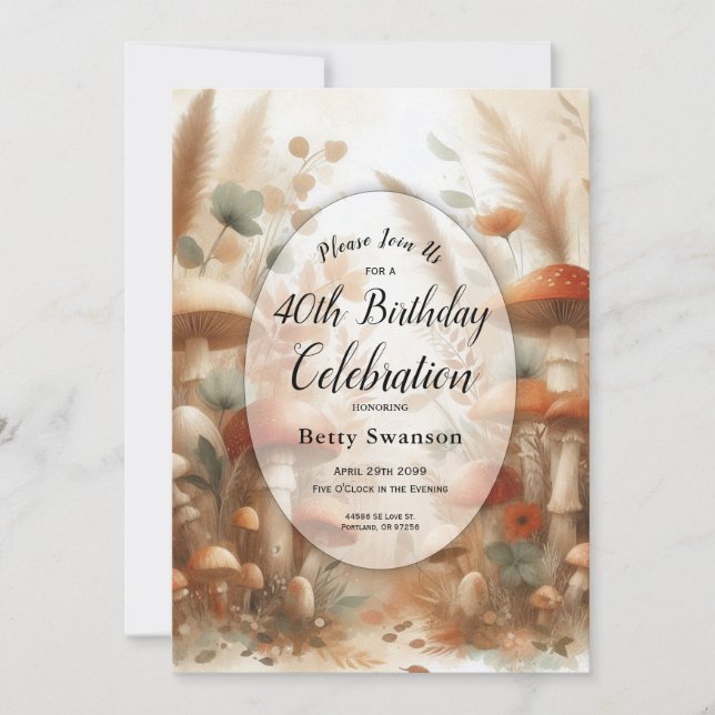 Custom Year Terracotta Toadstool Woodland Birthday Invitation (Front)